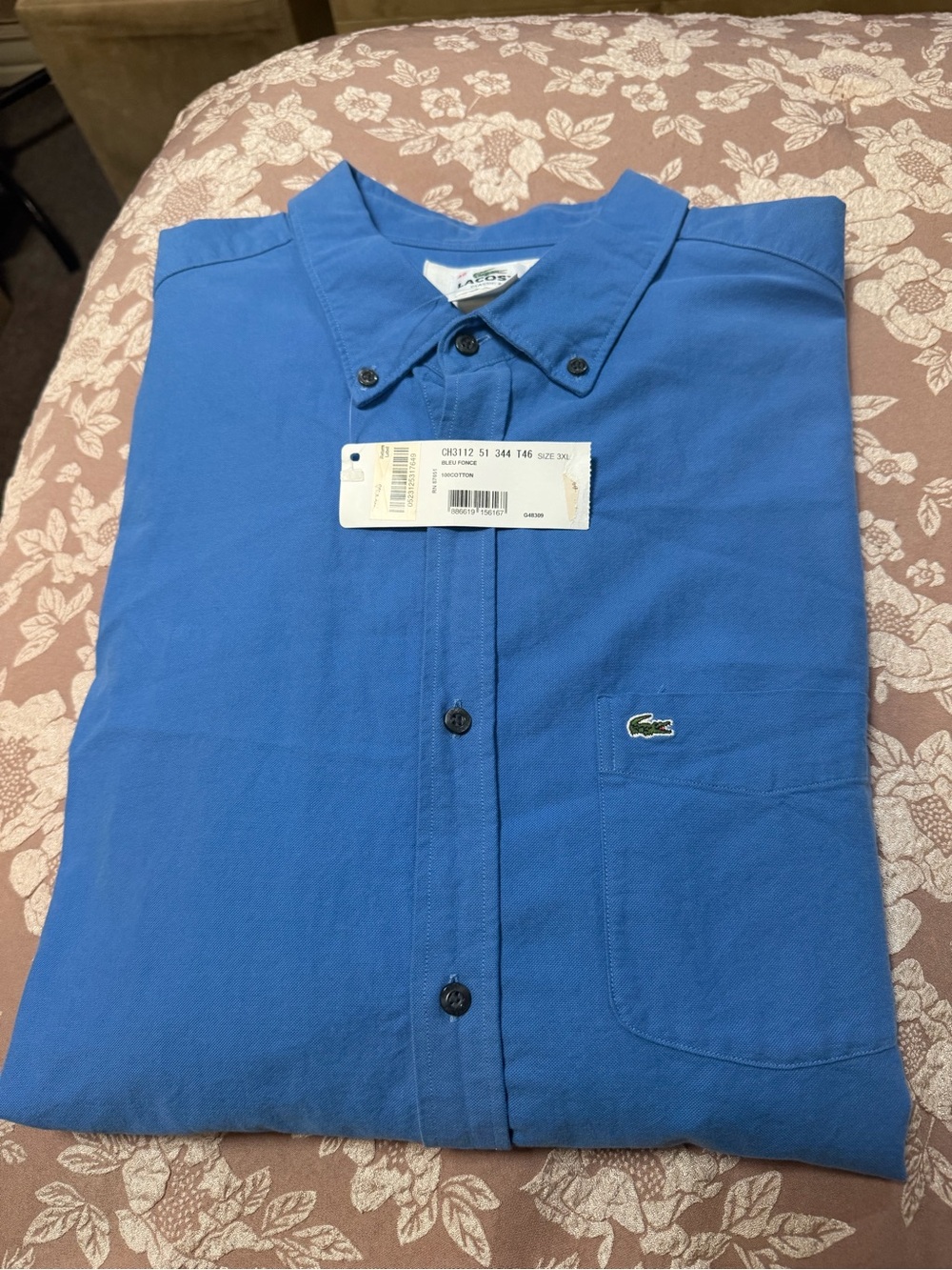 Lacoste Men's Royal Blue Button-Down Pocket Shirt